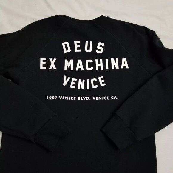 Deus Ex Machina Sweatshirt Mens Medium Black Crewneck Venice Address Sweater - Picture 1 of 9
